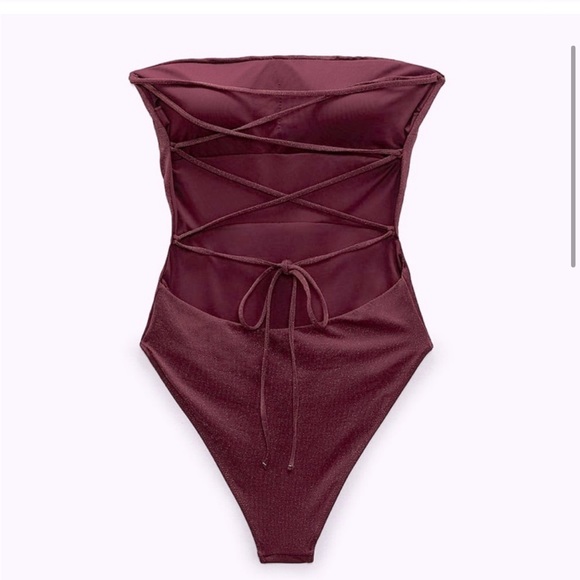 Zara burgundy gold shimmer one piece - Picture 6 of 9